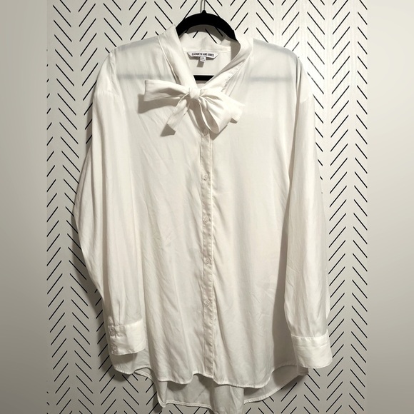 Elizabeth & James Long Sleeve Tie-Neck Button Down Shirt - Picture 1 of 11